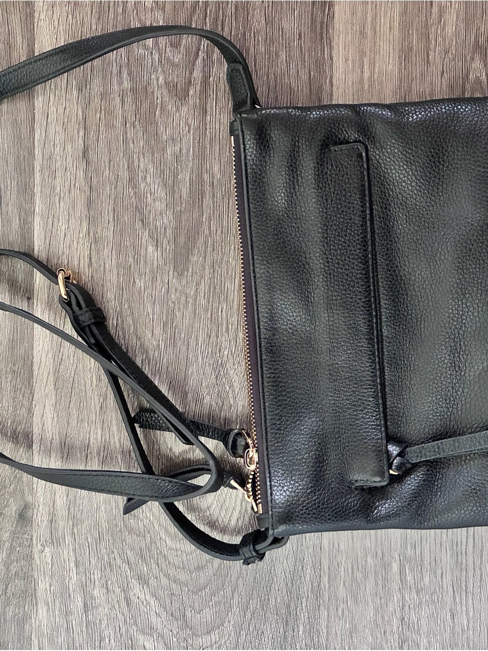 Vince Camuto Black Pebbled Leather Crossbody with Gold Hardware